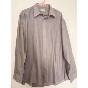 Pierre Cardin Mens Dress Shirt Taupe Micro Stripe Long Sleeve Size 17-17.5 34/35